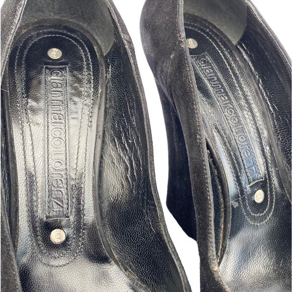 Gianmarco Lorenzi Black Suede Leather Almond Toe Wedge Platform Pumps 37 US7 - Picture 11 of 16